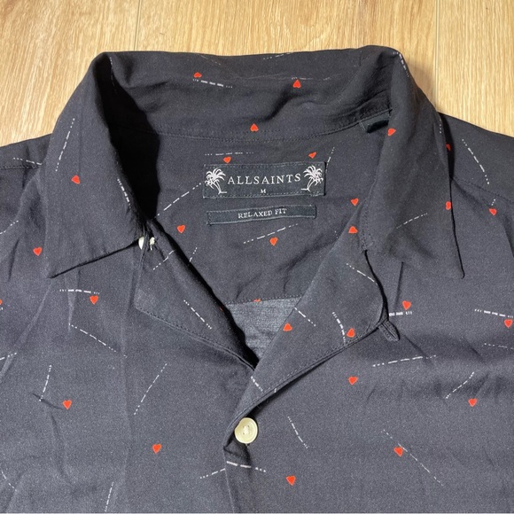 Allsaints Men’s Button Down Short Sleeve Shirt Morse Code Relaxed Fit Size M - Picture 2 of 3